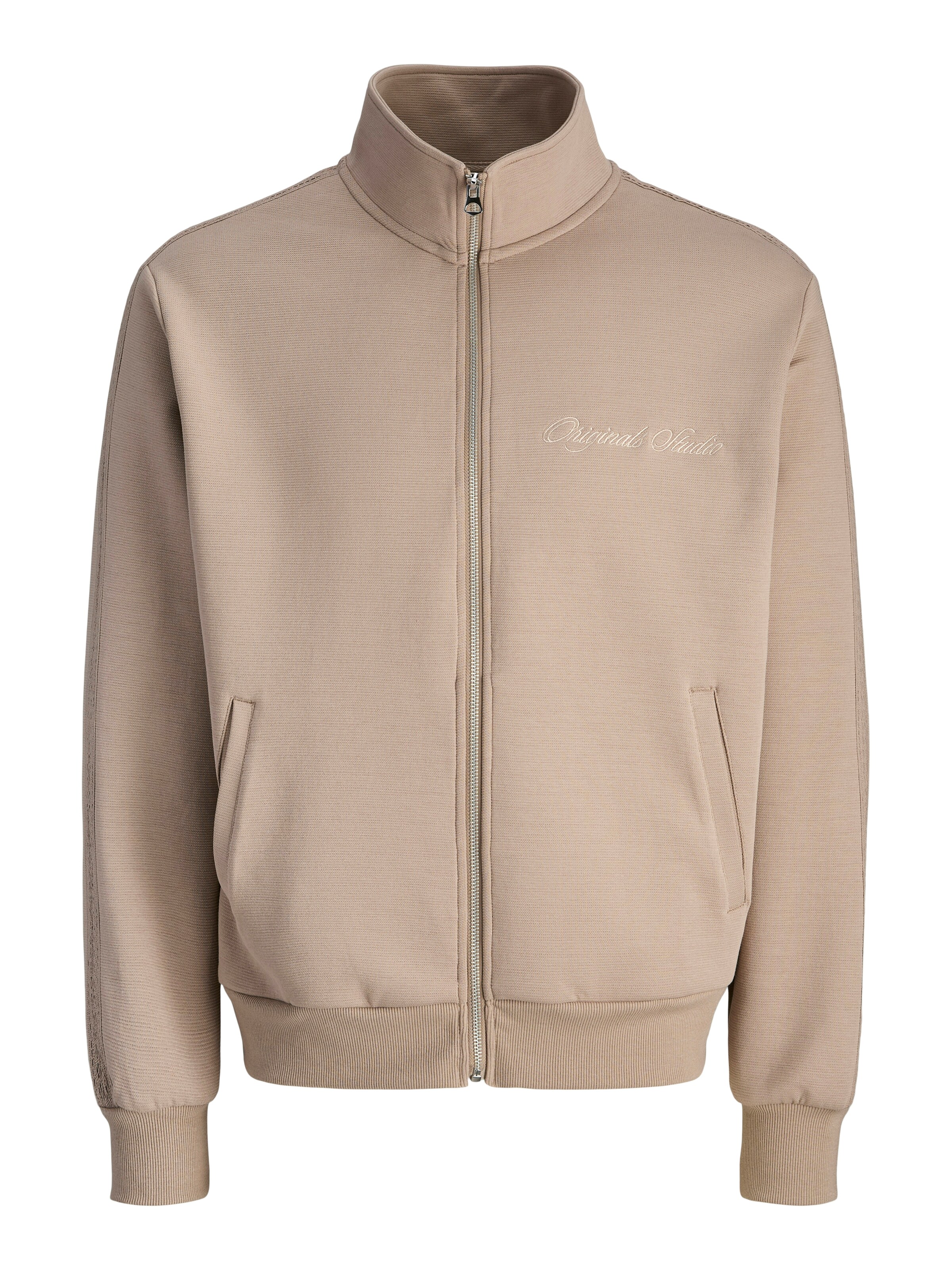 JACK & JONES Zip-Up Hoodie in Beige: front