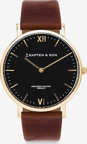 Kapten & Son Αναλογικό ρολόι 'Campus Small Gold Black Brown Leather' σε καφέ: μπροστά
