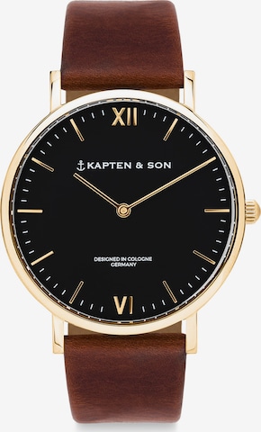 Kapten & Son Analoogkell 'Campus Small Gold Black Brown Leather', värv pruun: eest vaates