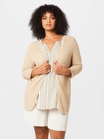ONLY Carmakoma Knit Cardigan in Beige: front