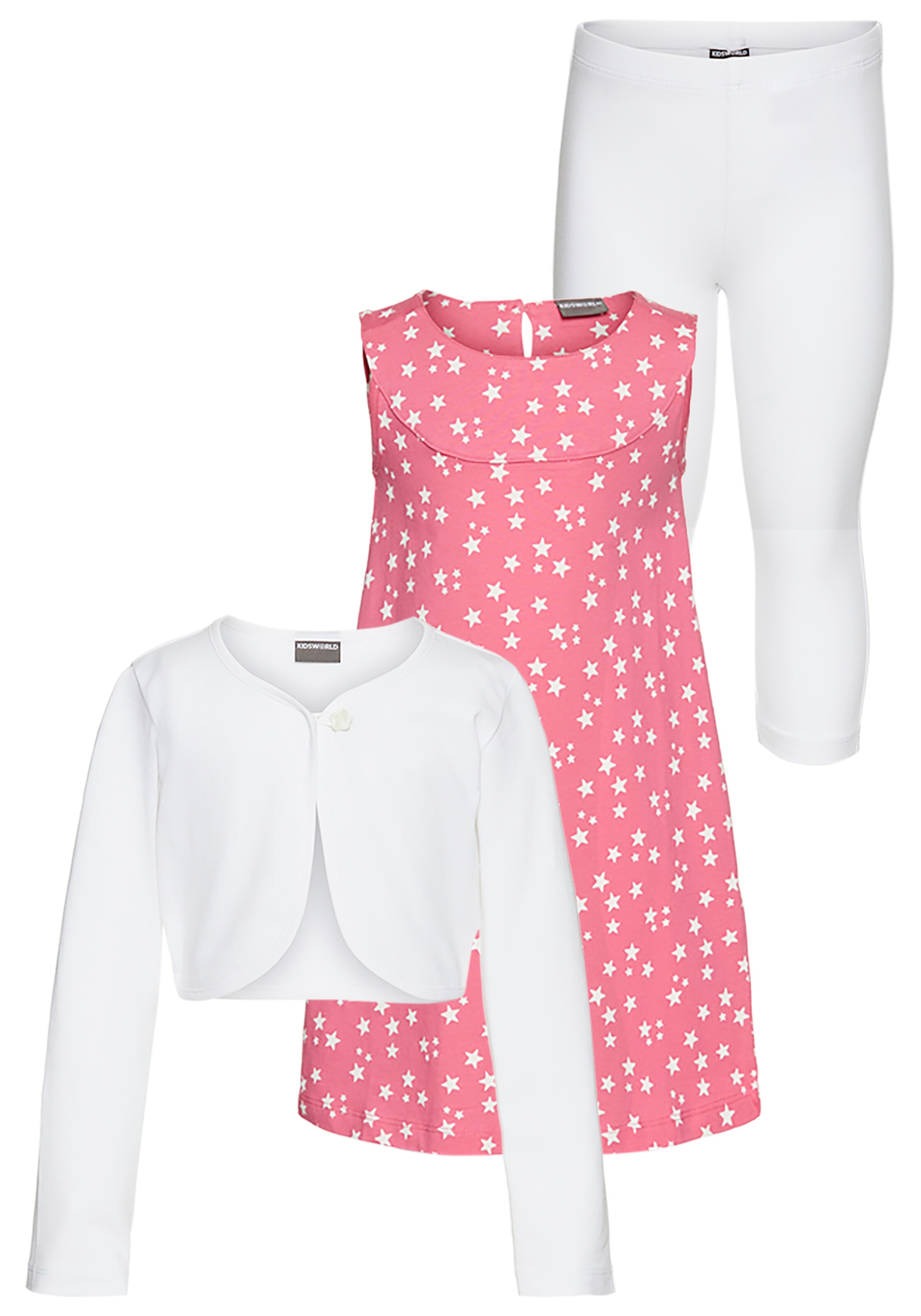 Kidsworld Set: Bolero, Kleid und Leggings in Weiß: Vorderseite