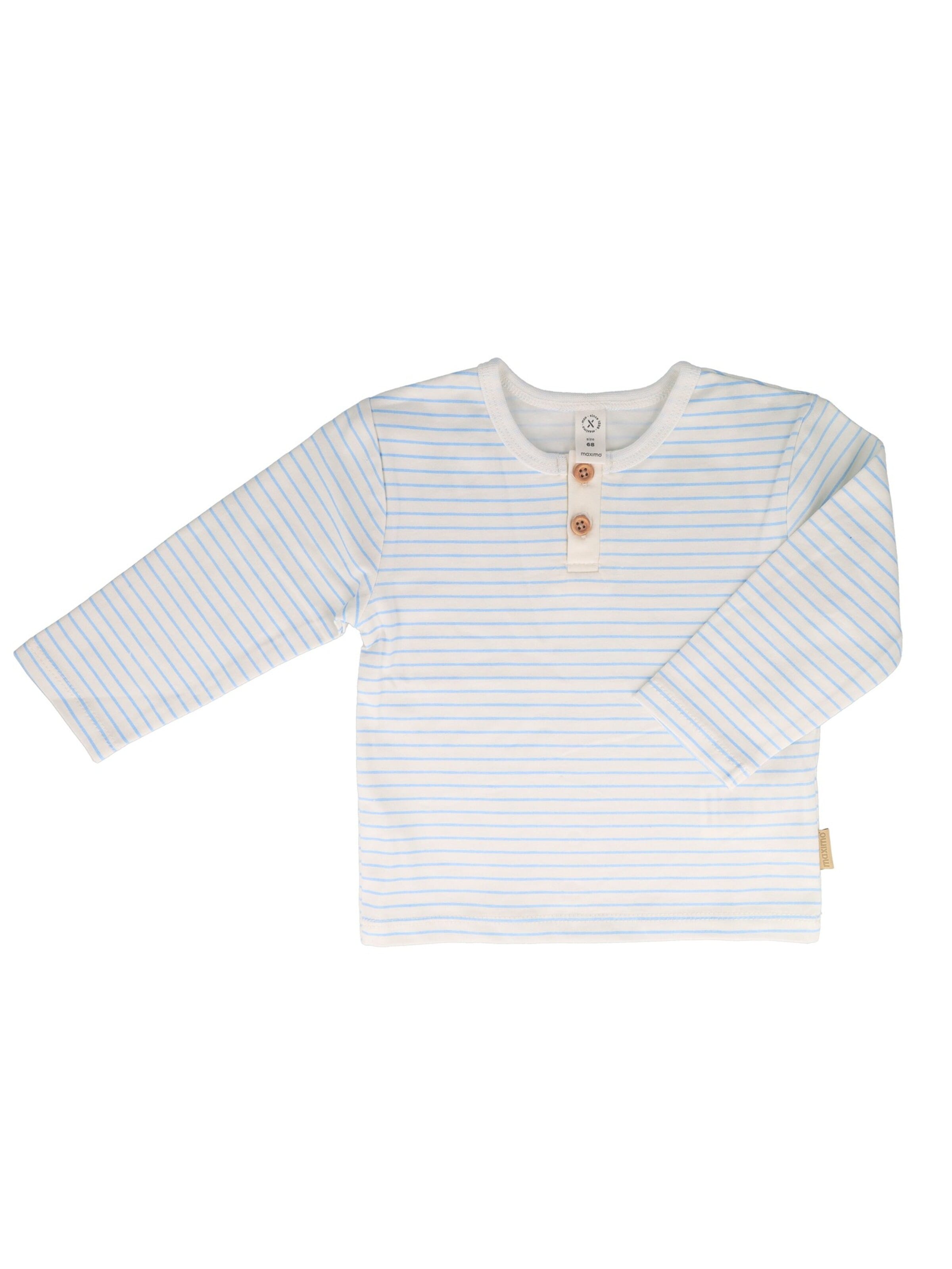MAXIMO Shirt 'BABY BOY-Shirt, langer Arm,  Jersey, Ringel, Knopfpatte'‌ in Blau: Vorderseite