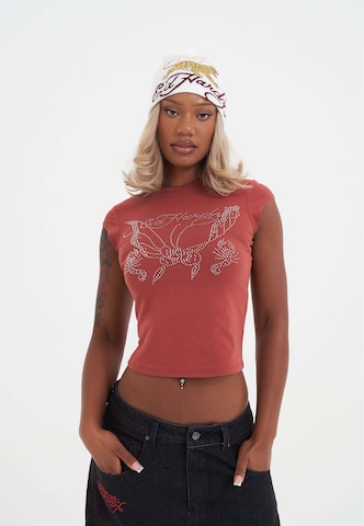 Ed Hardy T-Shirt 'Schmetterlings' in Rot: Vorderseite