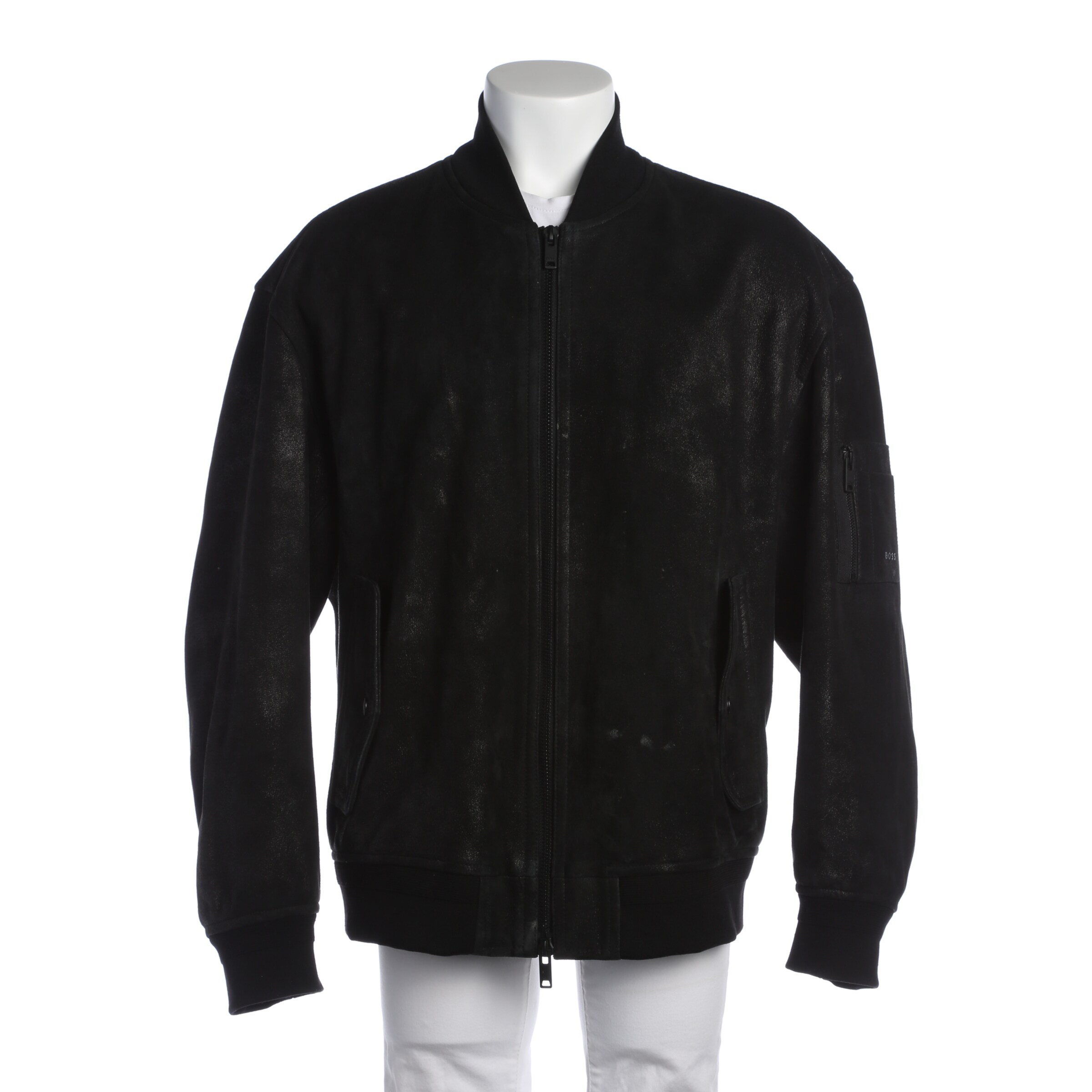 BOSS Lederjacke / Ledermantel XL in Schwarz: Vorderseite