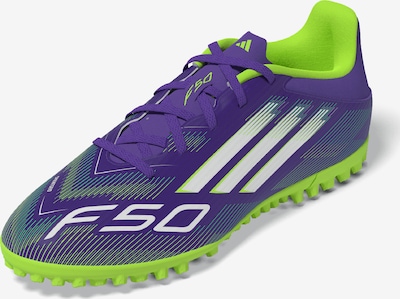 Futbolo bateliai 'F50 CLUB' iš ADIDAS PERFORMANCE, spalva – neoninė žalia / tamsiai violetinė / balta, Prekių apžvalga
