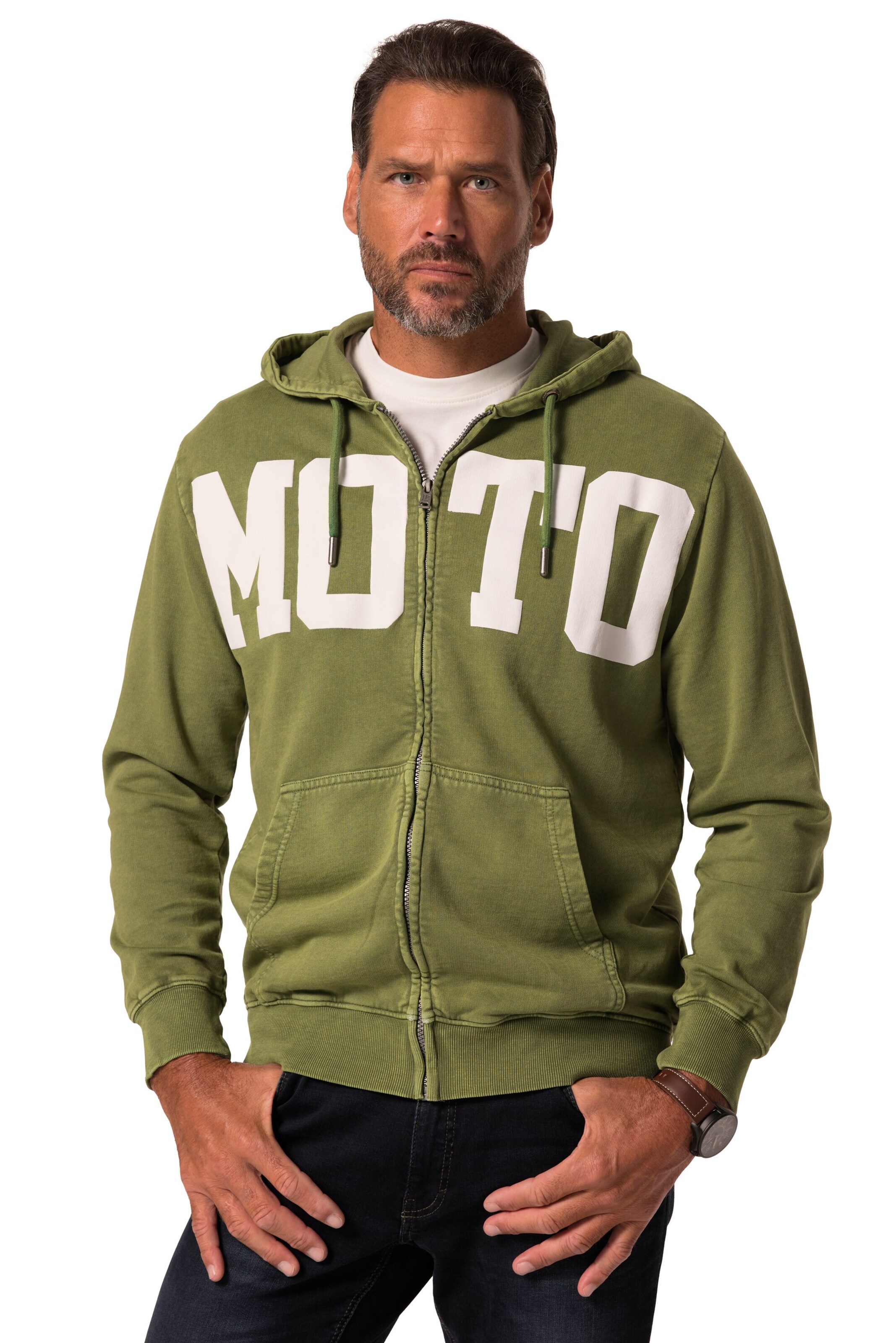 JP1880 Sweatvest in Groen: voorkant