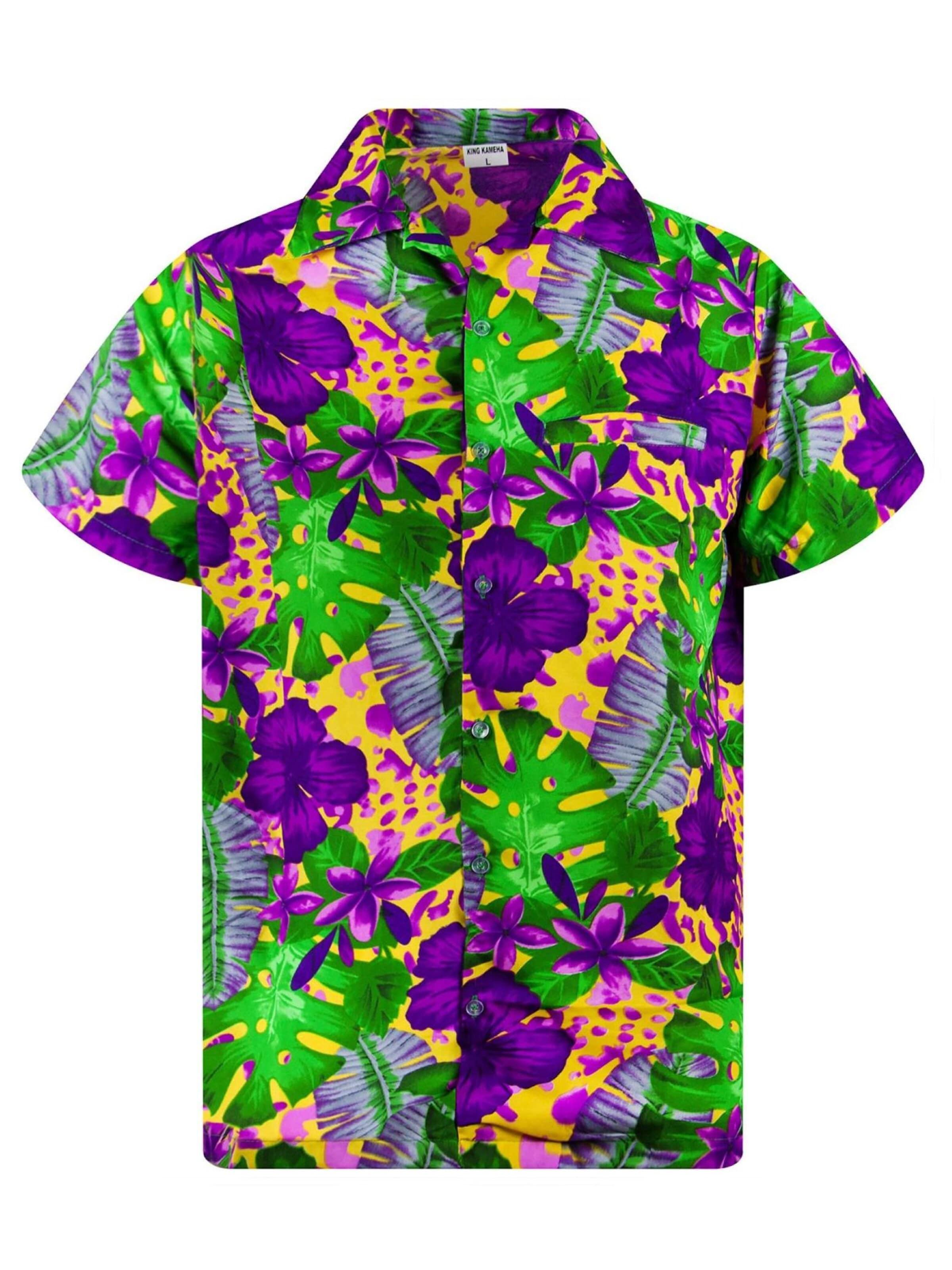 King Kameha Shirt 'Green Purple Flower' in Oranje: voorkant