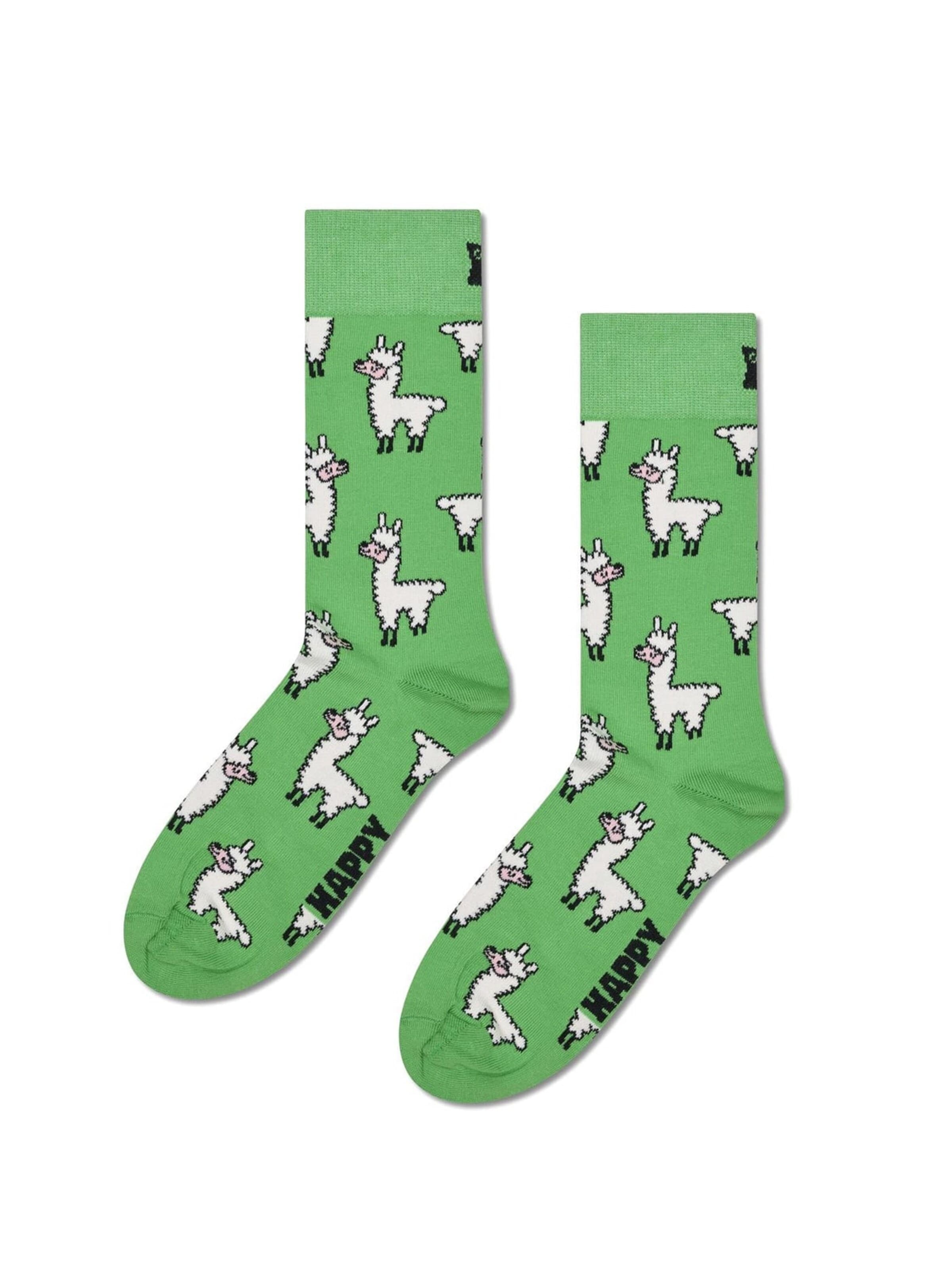Calzino 'Llama' di Happy Socks in verde: frontale