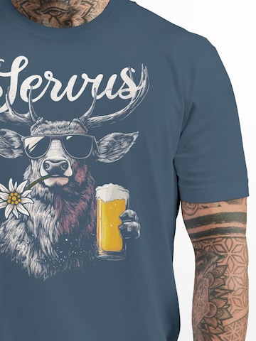 Neverless Shirt 'Servus 3 Bier' in Blue