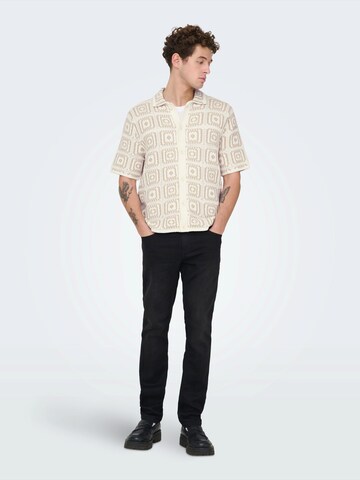 Only & Sons Comfort fit Button Up Shirt in Beige