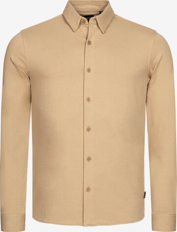 INDICODE JEANS Regular fit Button Up Shirt 'Theo' in Beige: front