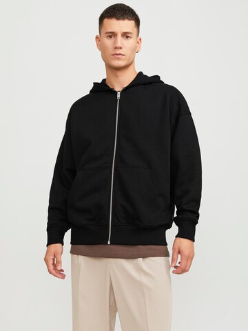 JACK & JONES Zip-Up Hoodie 'HARVEY' in Black: front