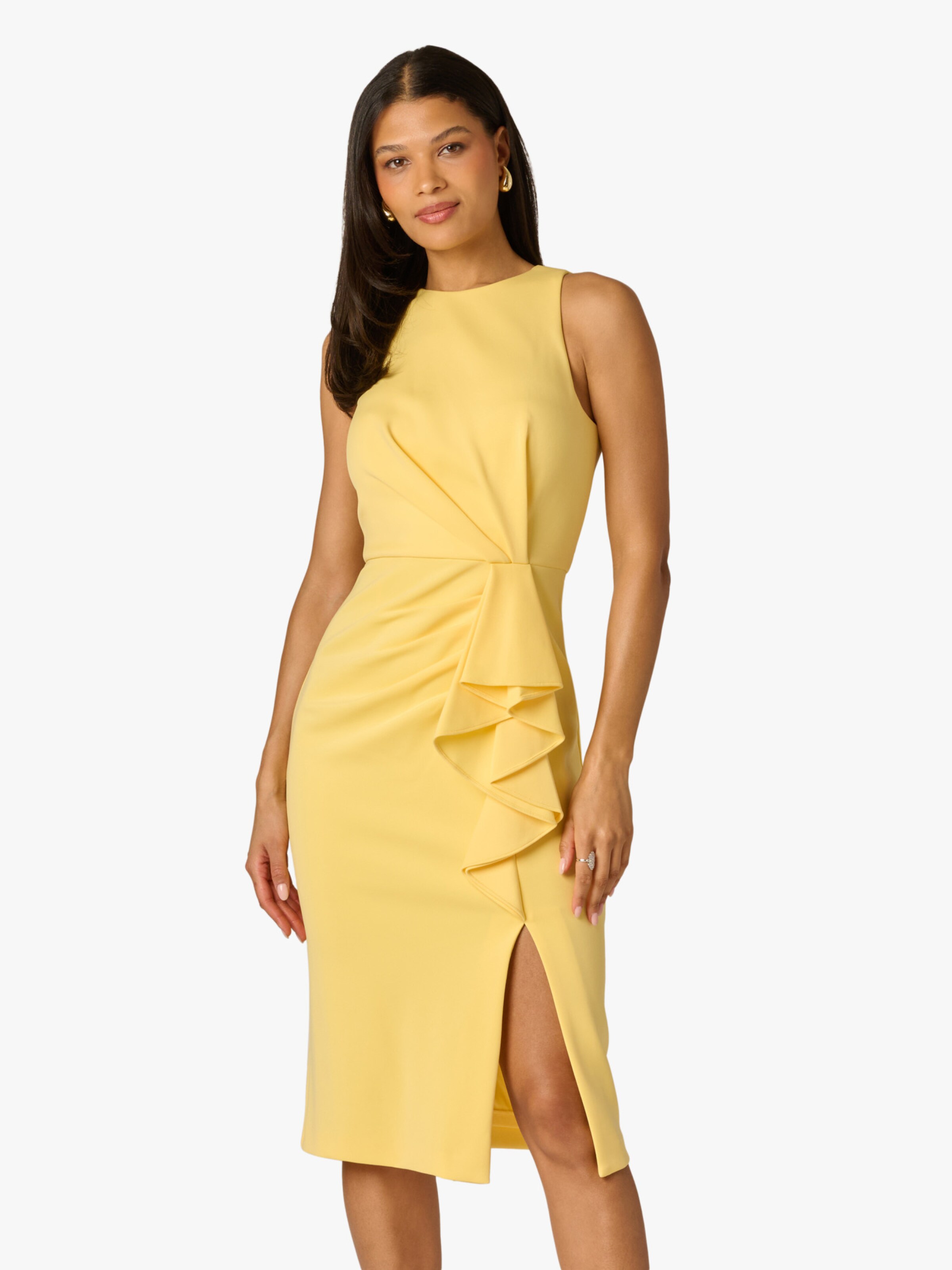 Adrianna Papell Jurk 'Halter Ruffle Midi Dress' in Geel: voorkant