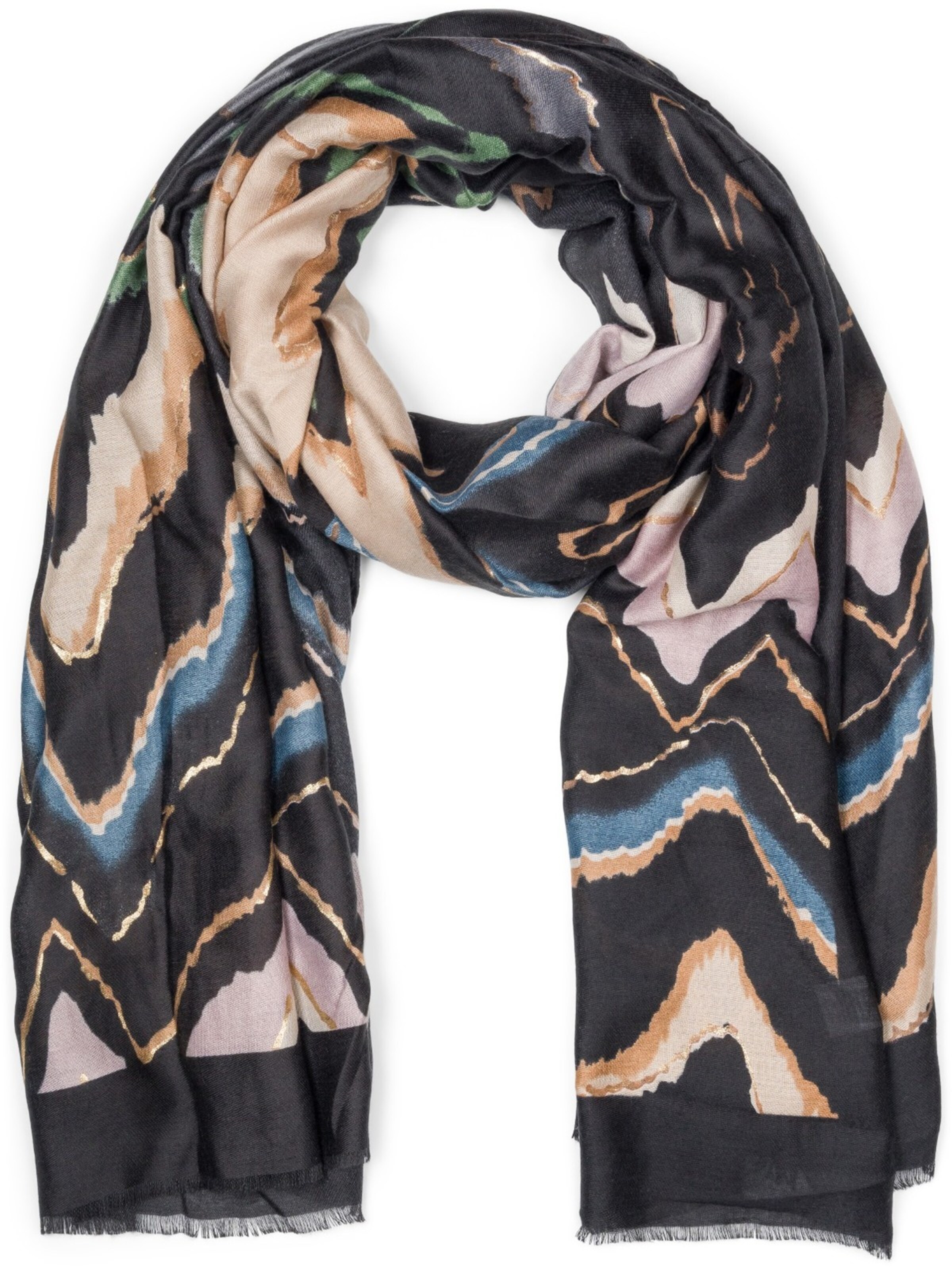styleBREAKER Scarf 'Leichter Schal mit Zick-Zack Muster' in Black: front
