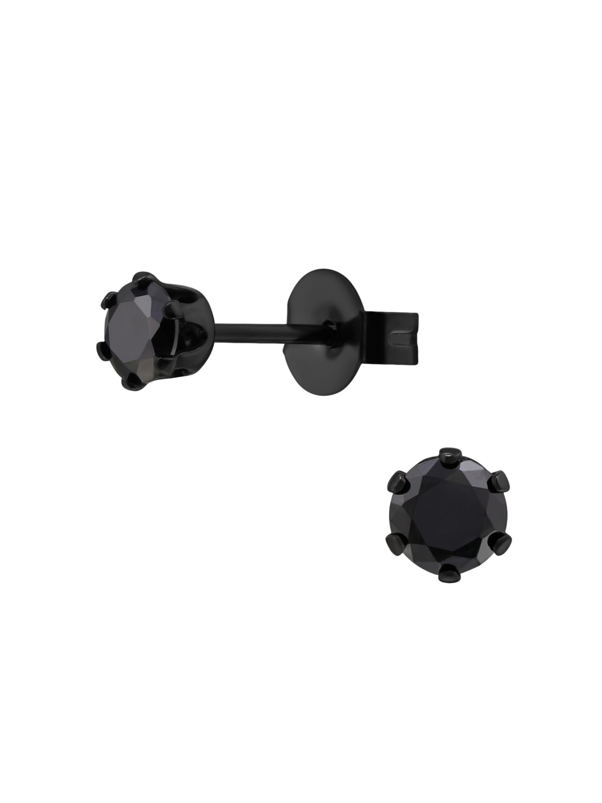 Boucles d'oreilles 'Runde 4 mm Ohrstecker aus Edelstahl mit Zirkonia' Maxte en noir : devant