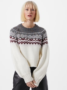Gina Tricot пуловер 'Belle' в сиво / пастелно лилаво / бордо / мръсно бяло