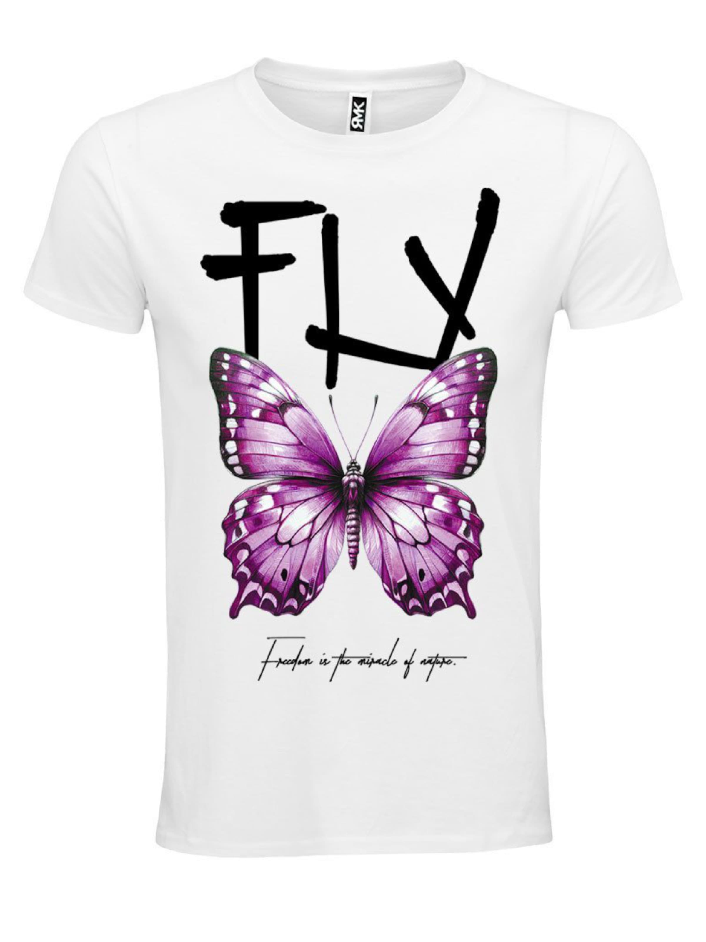 RMK Shirt 'Rundhalsausschnitt Butterfly'‌‌‌‌‌‌‌‌‌ in Weiß: Vorderseite