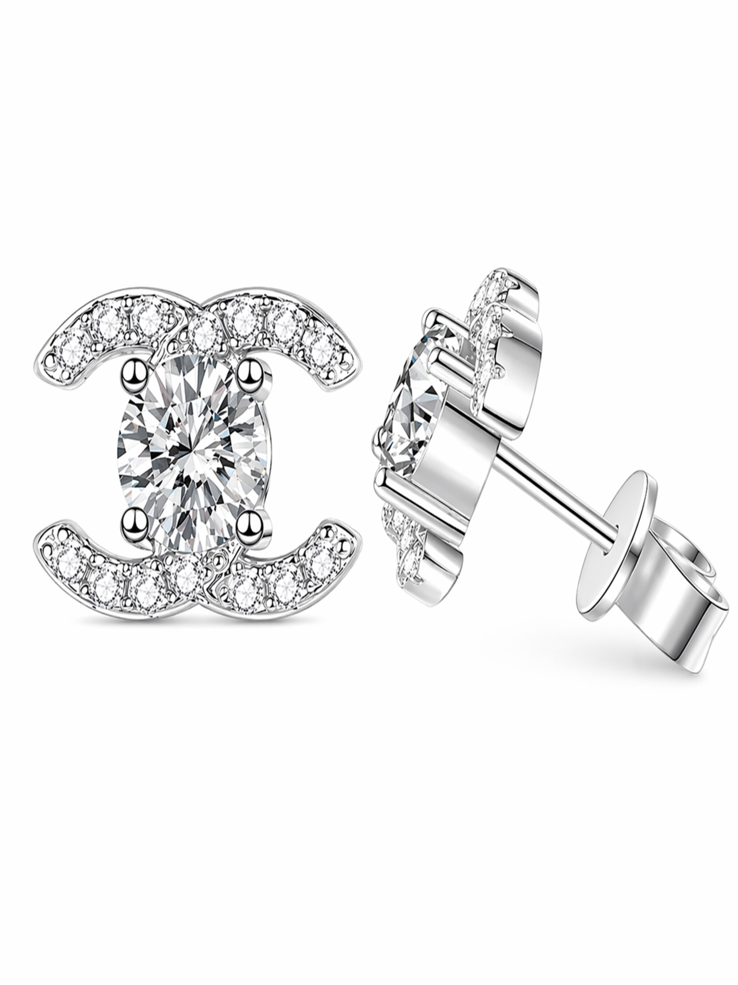 ROUGEMONT Jewellery Ohrringe 'Funkelnde Moissanit Ohrstecker 5,0mm 1,0ct 925 Sterling Silber'‌‌‌‌‌‌ in Silber: Vorderseite