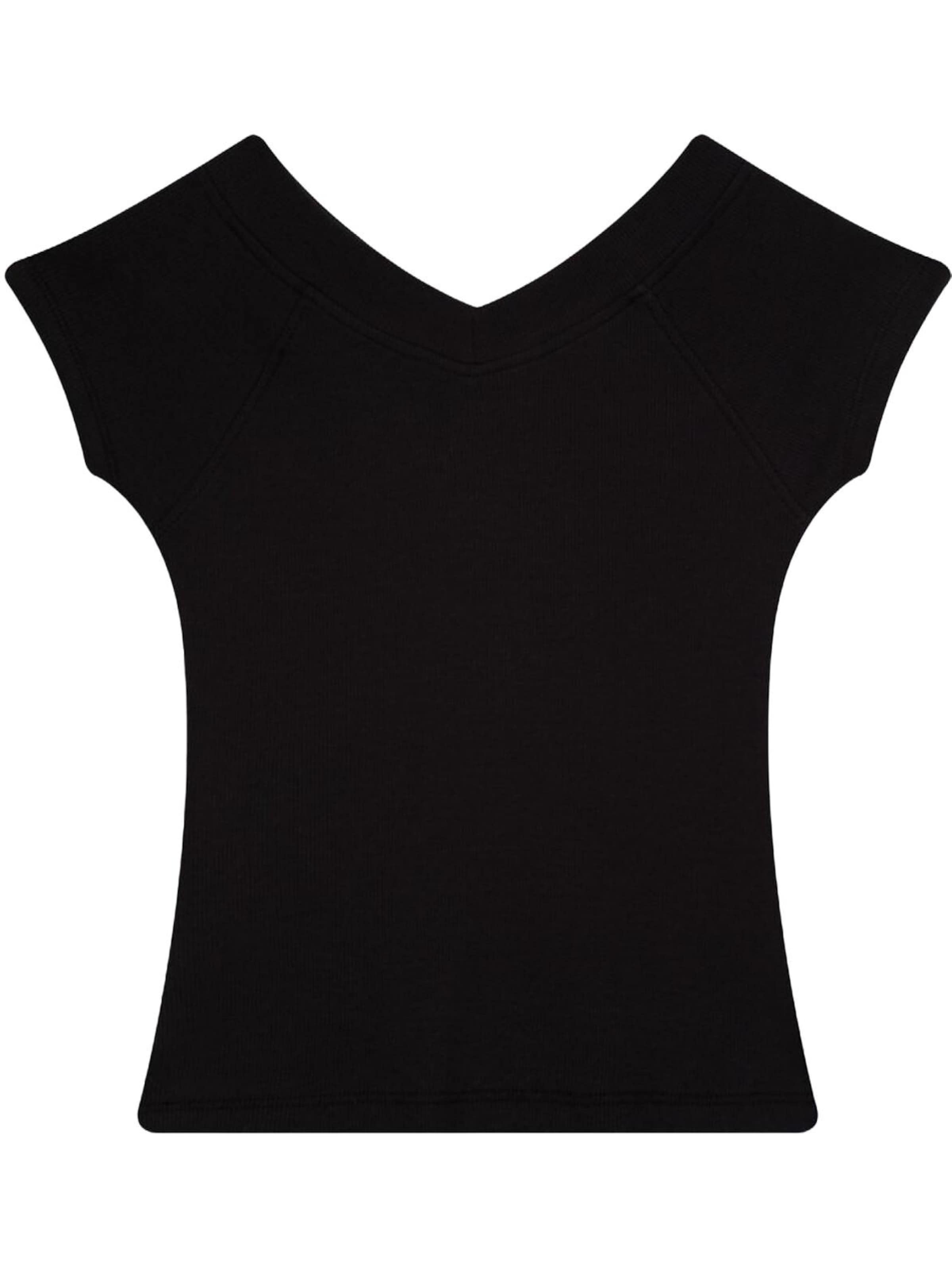LTB Jeans - Camiseta 'LTB Jeans V-Ausschnitt Rippstrick-Top T-Shirt' en negro