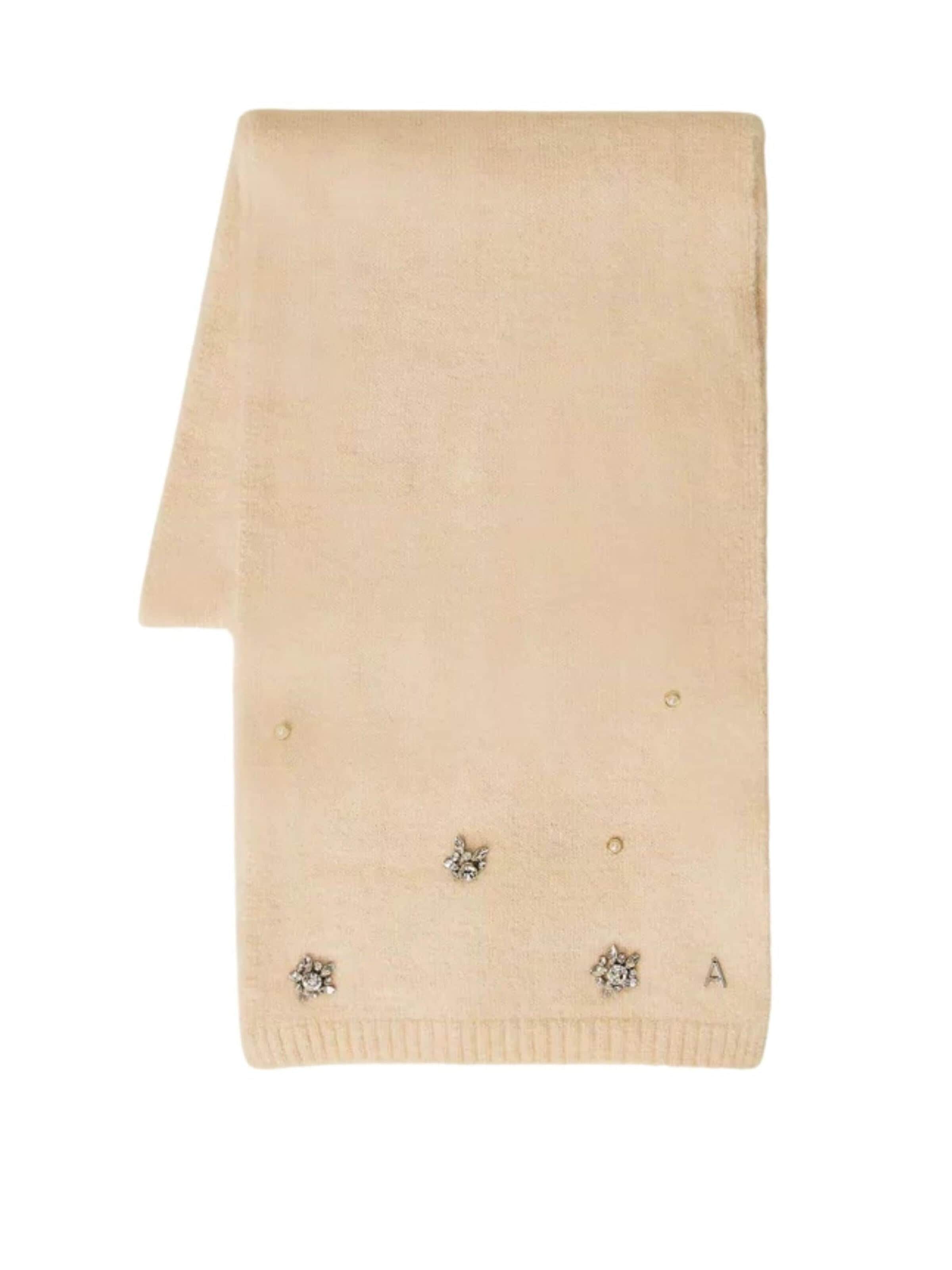Twinset - Chal 'Actitude Alpaca Blend Scarf with Rhinestones and Pearls' en beige