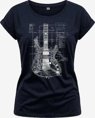 MAKAYA Shirt 'Guitar BluePrint' in Blue: front