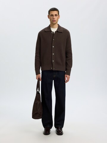SELECTED Gebreid vest 'SLMDRY' in Bruin