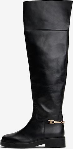 juoda TOMMY HILFIGER Ilgaauliai batai virš kelių 'Horsebit': priekis