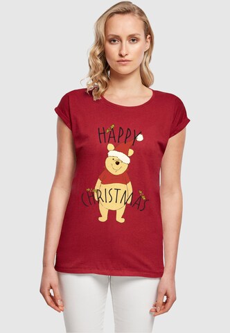 ABSOLUTE CULT Shirt 'Winnie The Pooh - Happy Christmas Holly' in Rood: voorkant