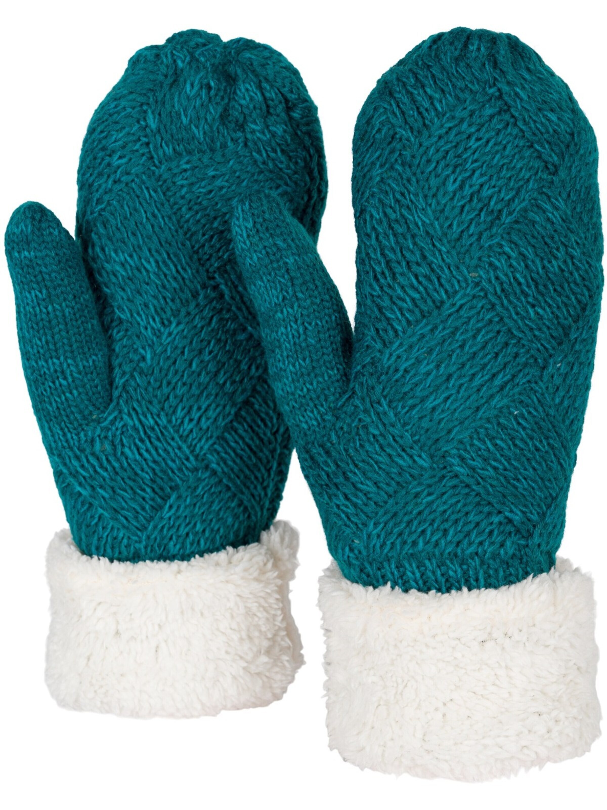 styleBREAKER Fäustlinge 'Strickhandschuhe Fäustlinge mit Rauten Muster und Fleece'‌ in Grün: Vorderseite