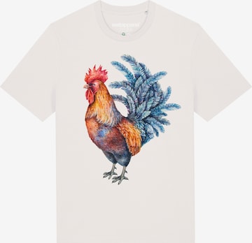 Maglietta ' Grimmiger Gockel ' di Watapparel in bianco: frontale