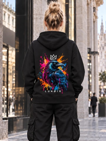 LUNØIR Studio Mikina 'Tropical Riot – Neon Raven' – černá