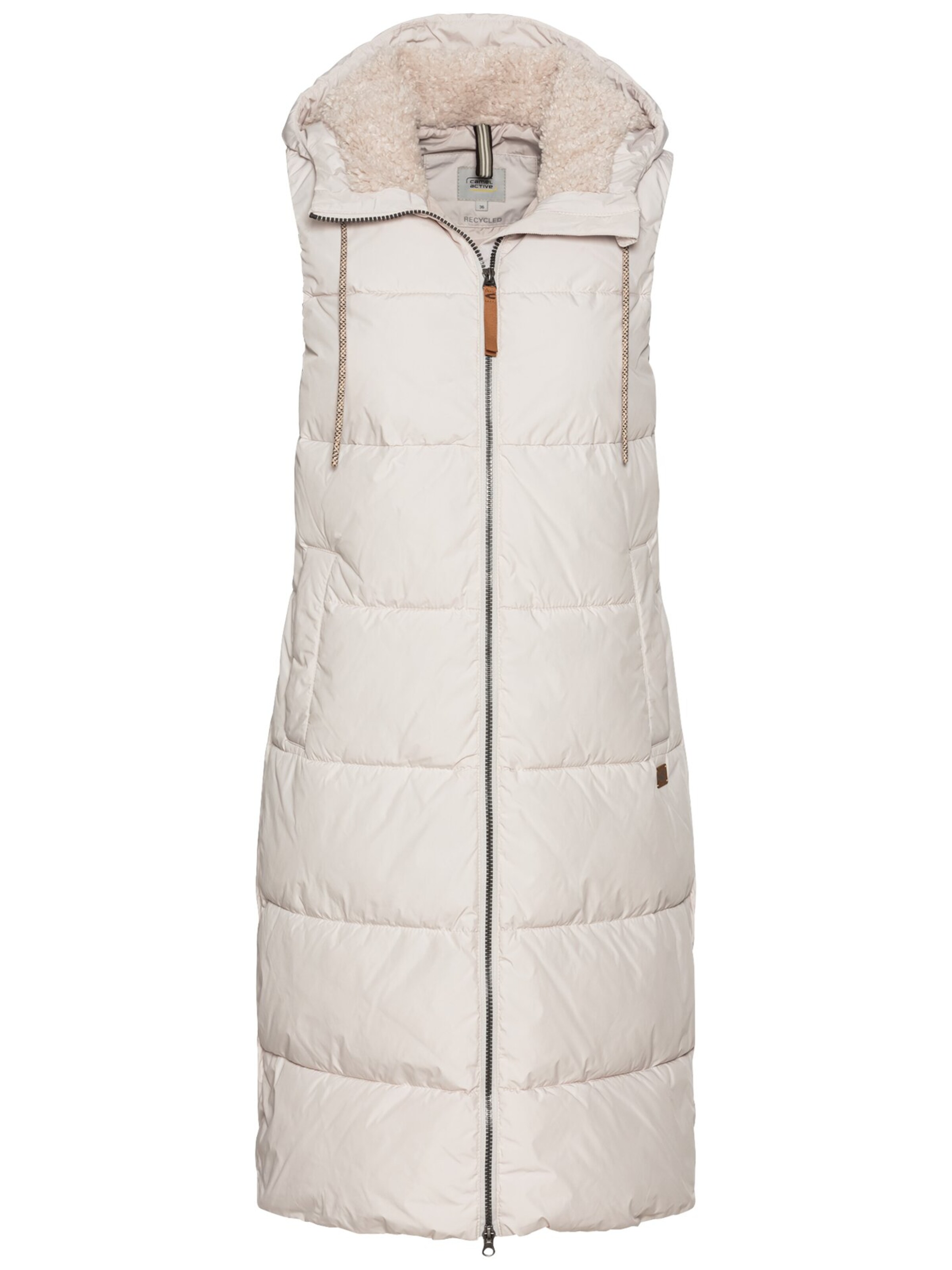 CAMEL ACTIVE Lange Pufferweste mit Kapuze in Beige: Vorderseite