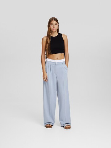 Bershka Wide leg Bandplooibroek in Blauw