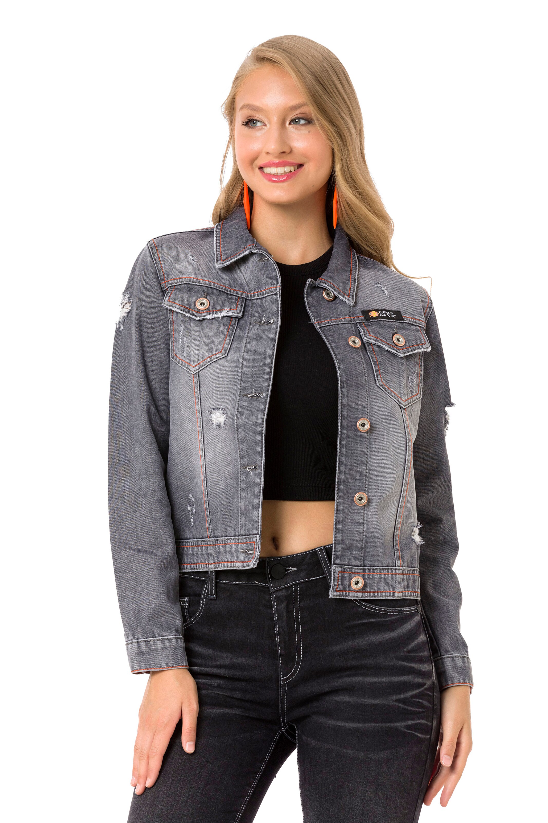 CIPO & BAXX Jeansjacke in Grau: Vorderseite