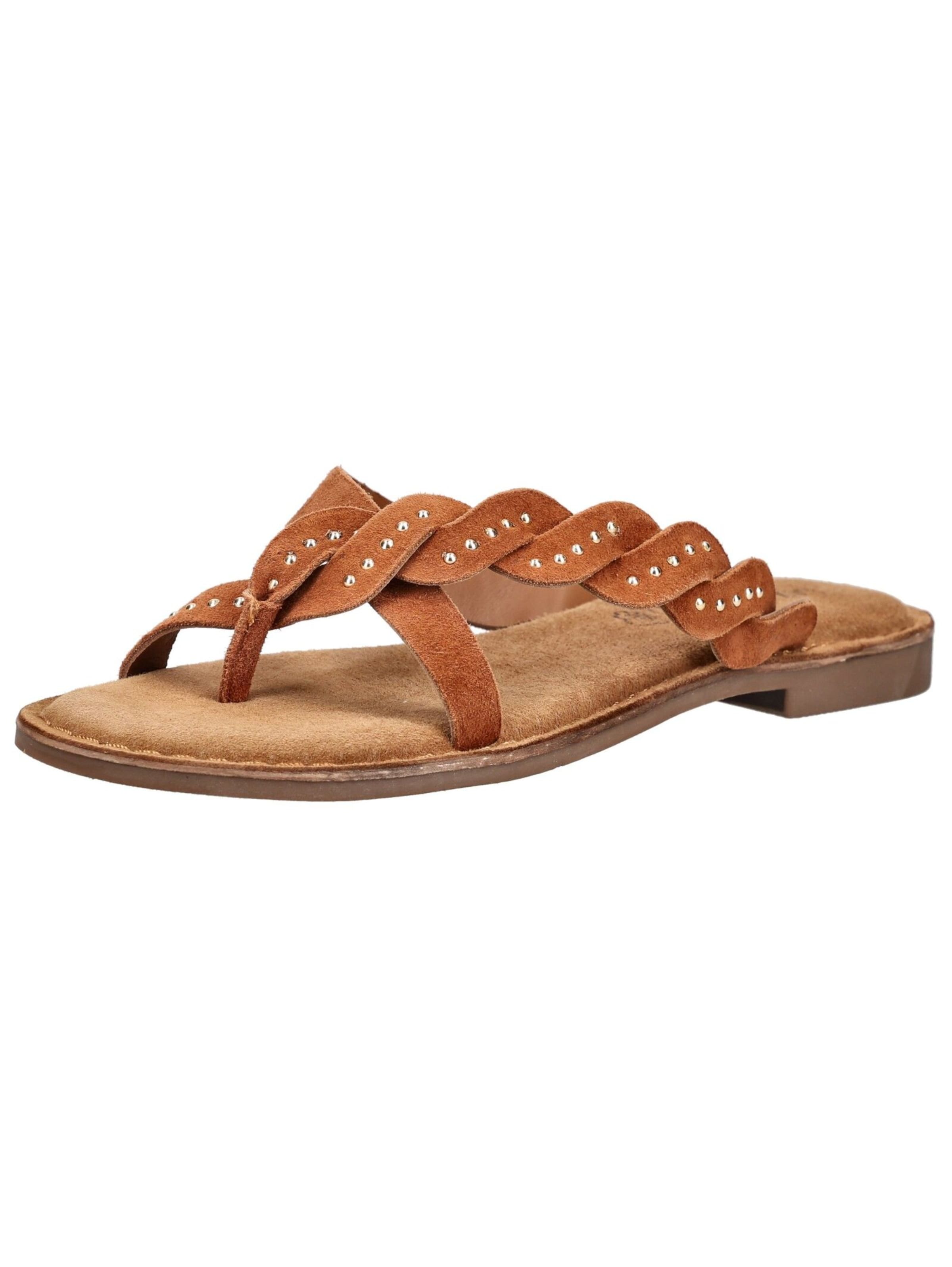 LAZAMANI T-Bar Sandals in Brown: front