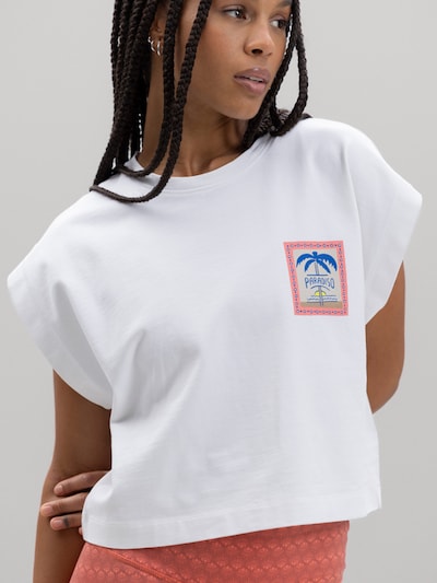 Hey Honey T-shirt oversize 'Paradiso' en blanc, Vue avec produit