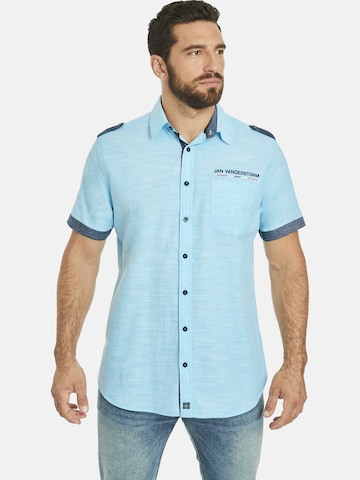 Jan Vanderstorm Comfort fit Button Up Shirt ' Melfred ' in Blue: front