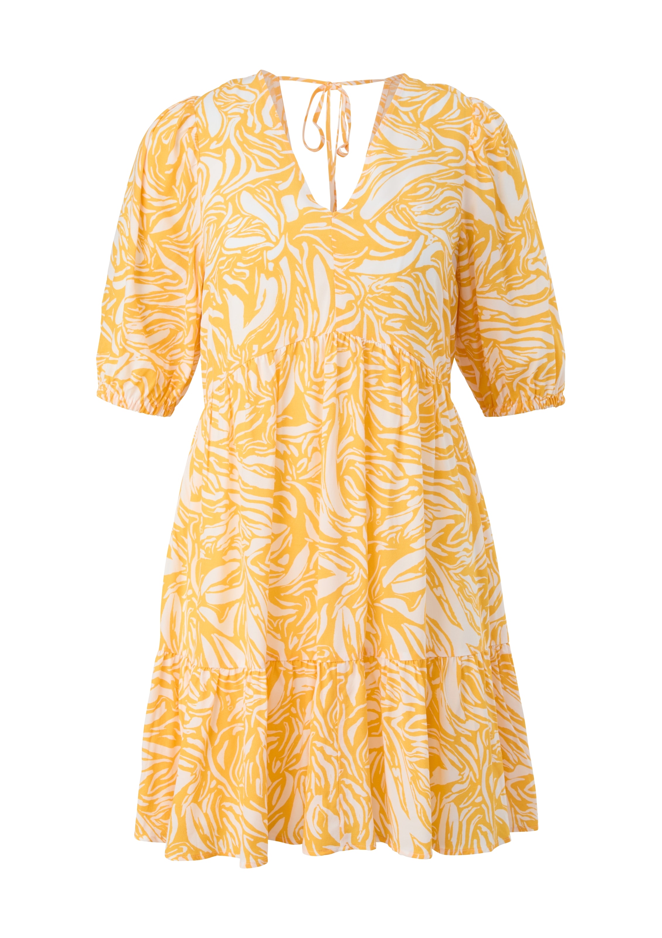 comma casual identity Zomerjurk in de kleur Geel / Wit, Productweergave