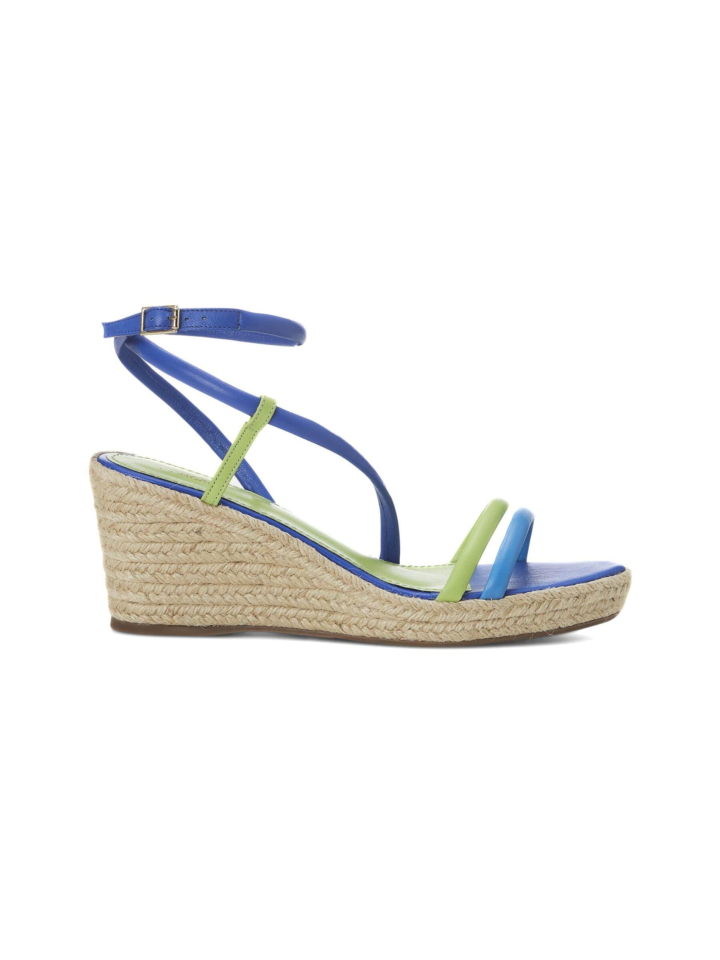 Sandalo con cinturino 'Sandale Compensée Espadrille en Cuir Bleu' in 37/Slim Mangara Atelier di colore blu denim, Visualizzazione prodotti