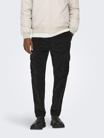 Only & Sons Tapered Cargo Pants 'ONSLou' in Black: front
