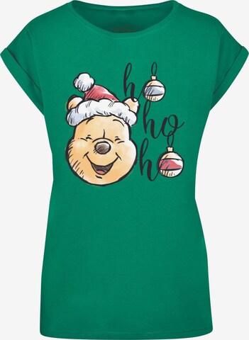 ABSOLUTE CULT Shirt 'Winnie The Pooh - Ho Ho Ho Baubles' in Groen: voorkant