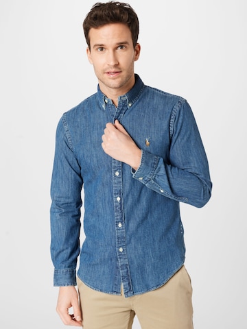 Polo Ralph Lauren Přiléhavý střih Košile – modrá: přední strana