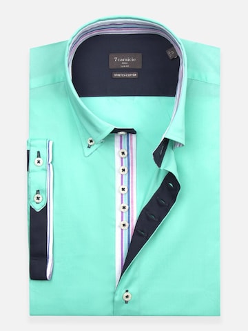 7Camicie Slim fit Zakelijk overhemd 'Roma Iconic Poplin Stretch Man Shirt Short Sleeve Green' in Groen