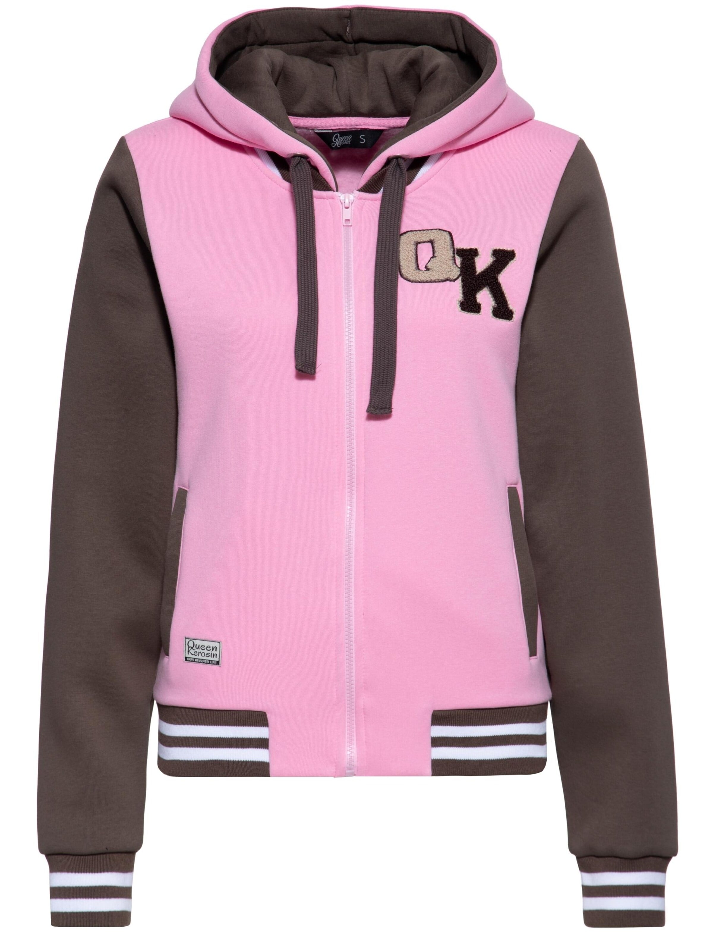 Queen Kerosin Zip-Up Hoodie 'Chase Dreams Not Cowboys' in Pink: front