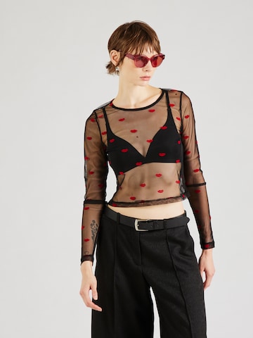 Tricou 'LIPS JUDITH' de la Noisy may pe negru: față