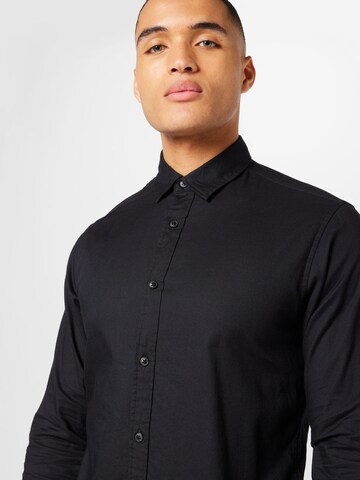 JACK & JONES Slim fit Button Up Shirt 'GINGHAM' in Black