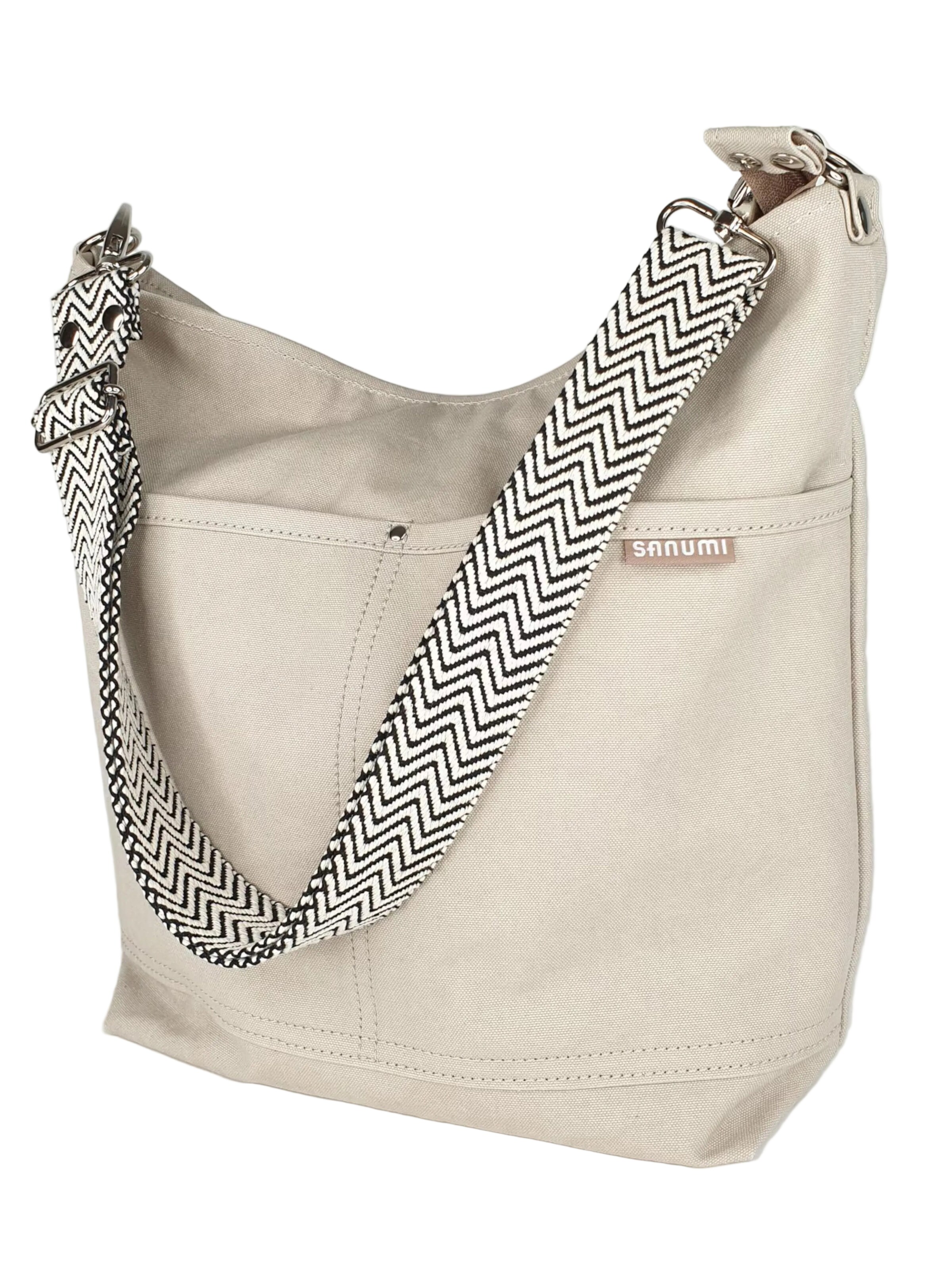 SANUMI Crossbody Bag 'Canvas Hobobag' in Grey: front
