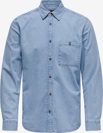Only & Sons Regular fit Button Up Shirt 'LEX' in Blue: front
