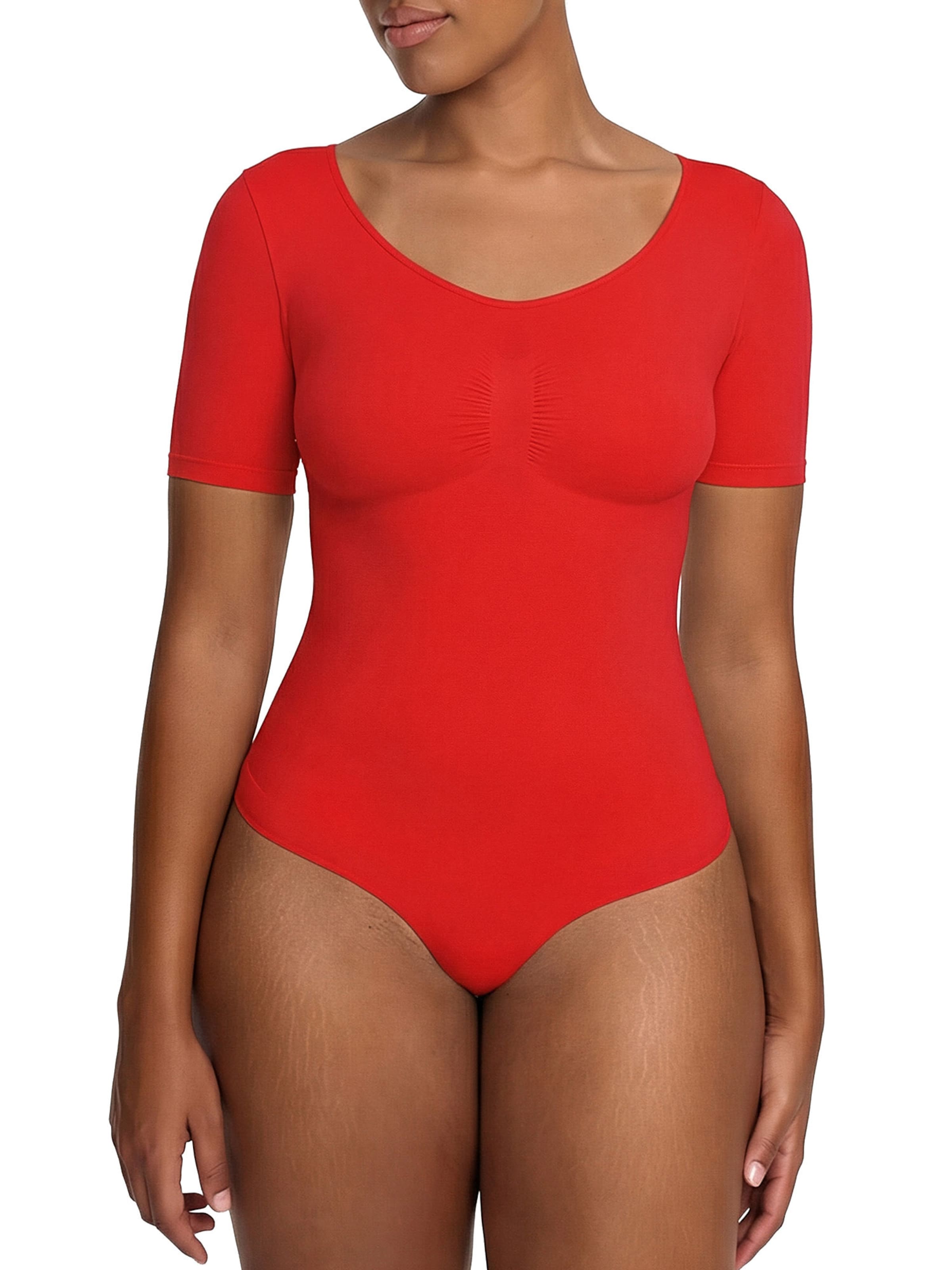 cfab by creamy fabrics Shapingbody 'T-Shirt Bodysuit Sculpting Shapewear mit String' in Rood: voorkant