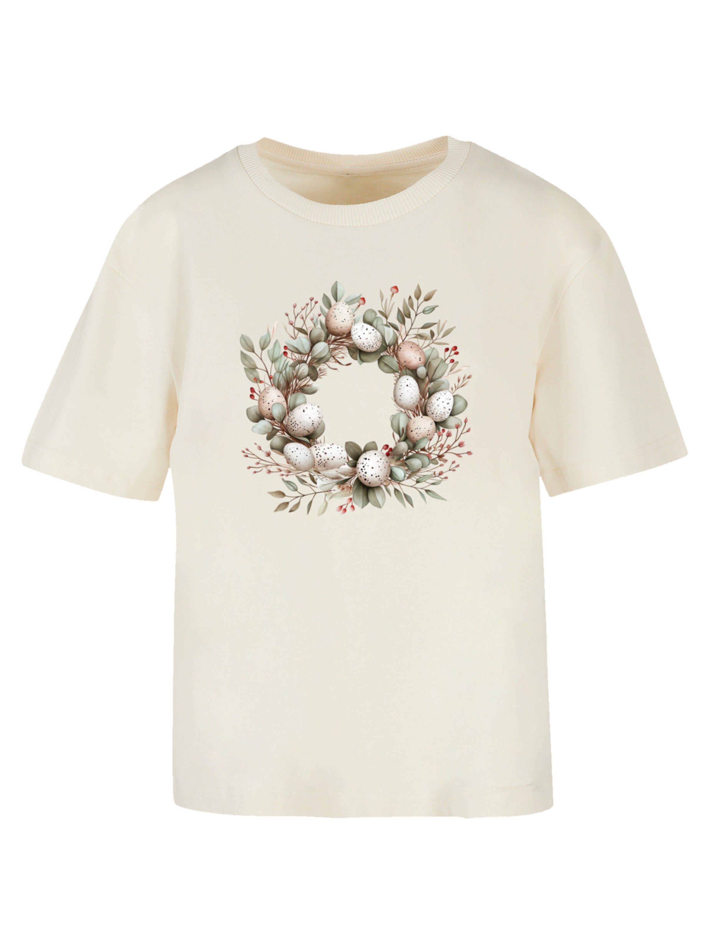 T-shirt 'Osterkranz Eierkranz Blumenring' F4NT4STIC en beige : devant